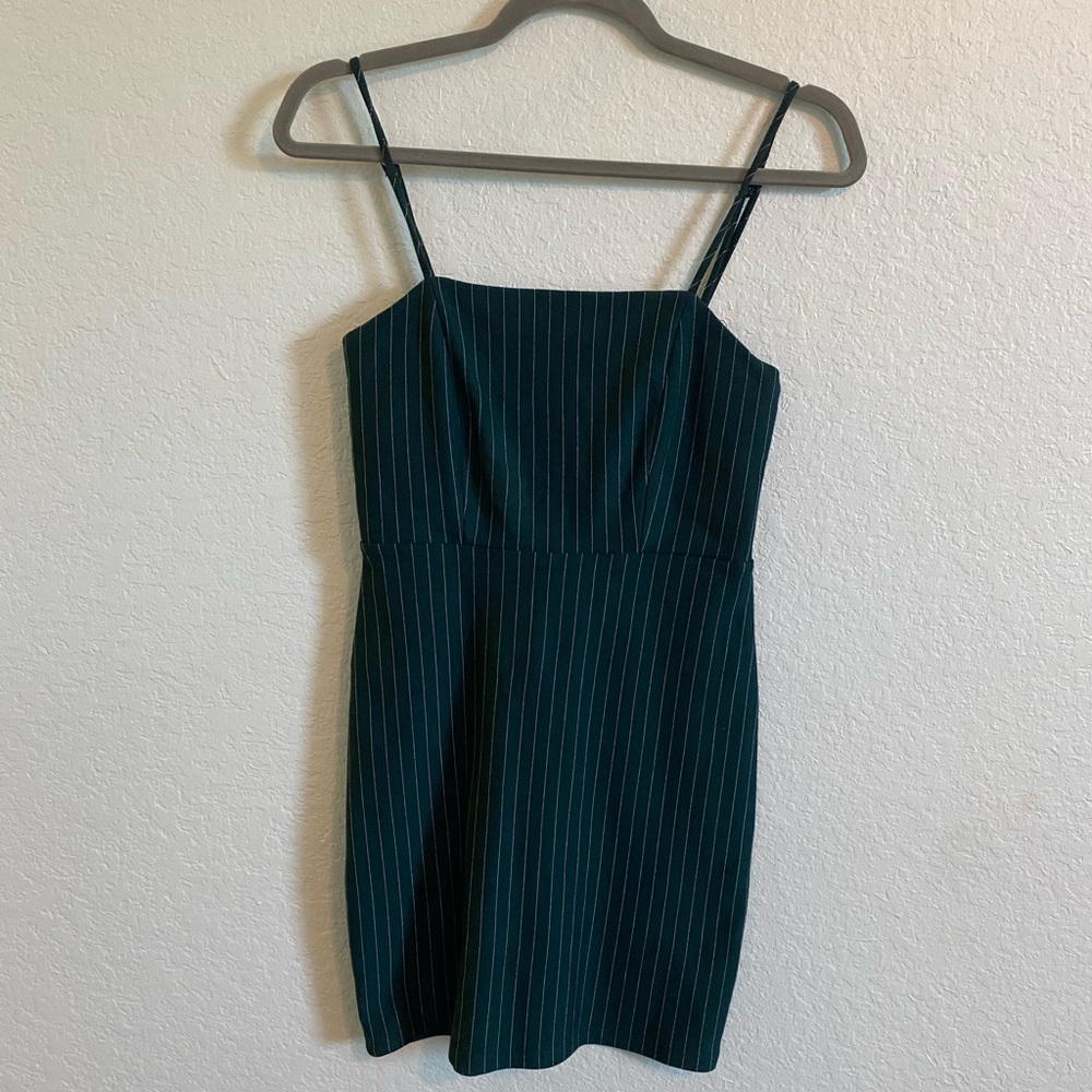 Emerald Green Striped Fitted Dress